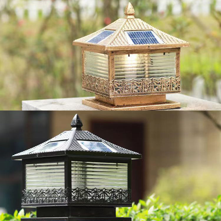 Golden/Black Pillar Lamp Square Waterproof Solar Outdoor Lights for Garden