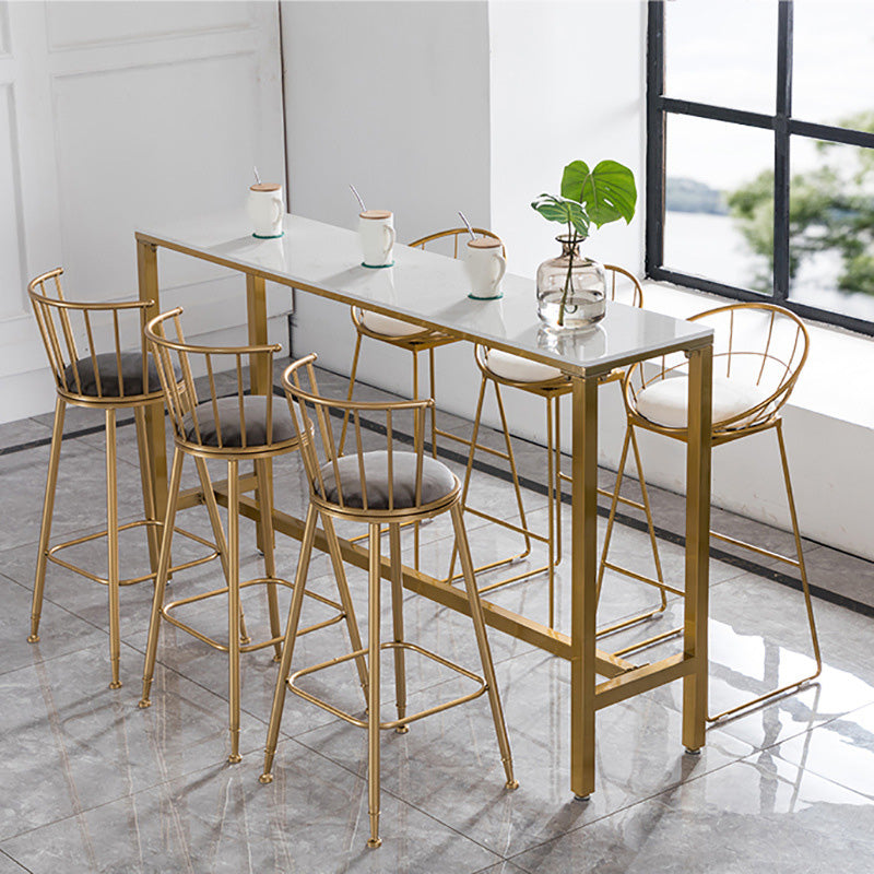 Modern Bar Table White Faux Marble Top Pub Table with Gold Base
