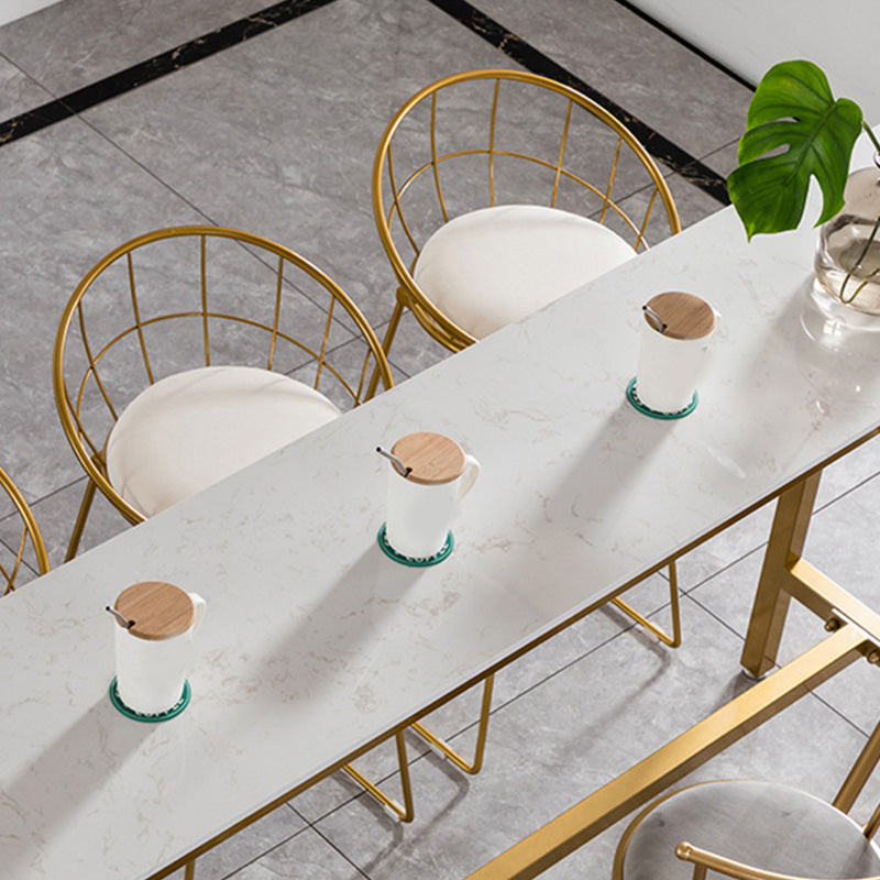 Modern Bar Table White Faux Marble Top Pub Table with Gold Base