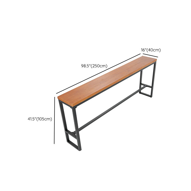 Modern Metal Base Bar Table Black Iron Solid Wood Patio Bar Table