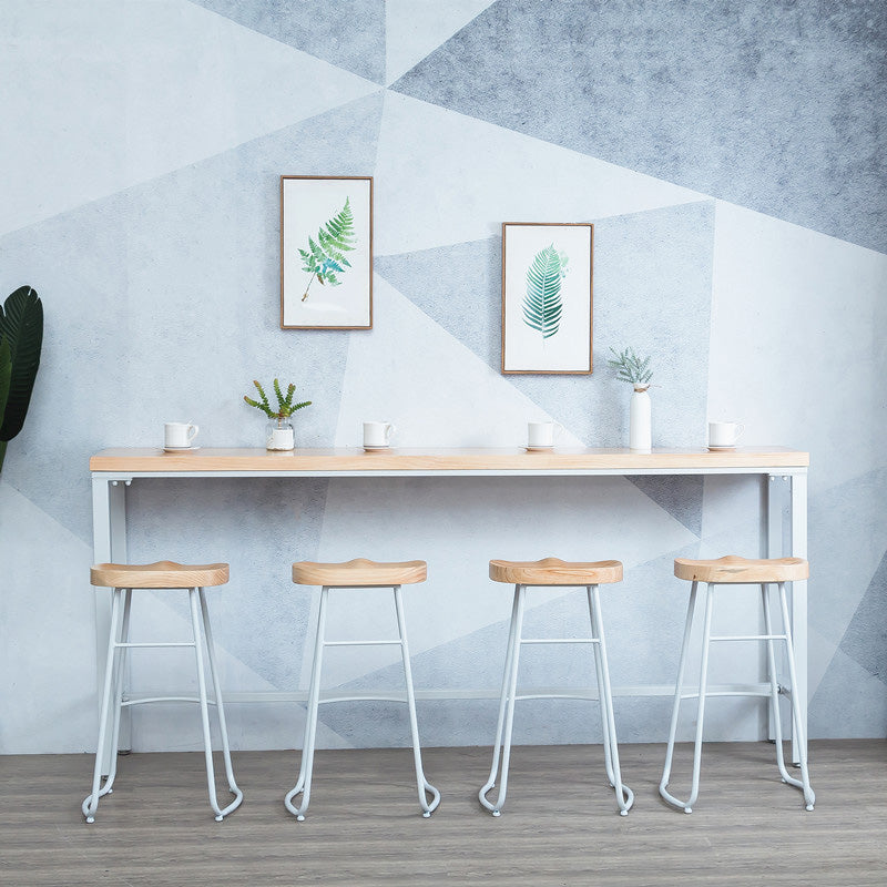 Modern Metal Base Bar Table White Iron Solid Wood Patio Bar Table