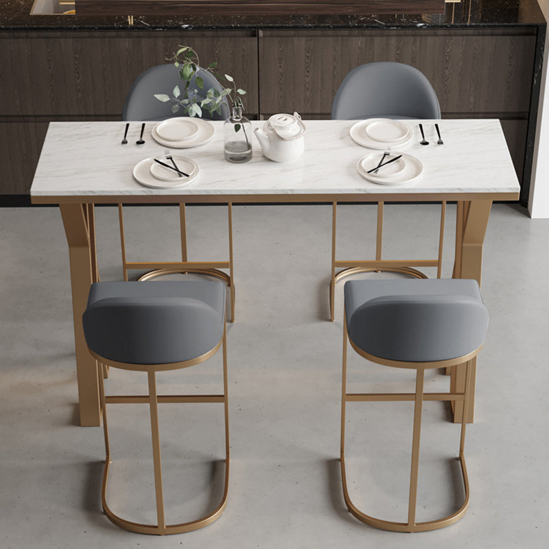 Metal Bar Table Rectangular Faux Marble Top Bistro Pub Table