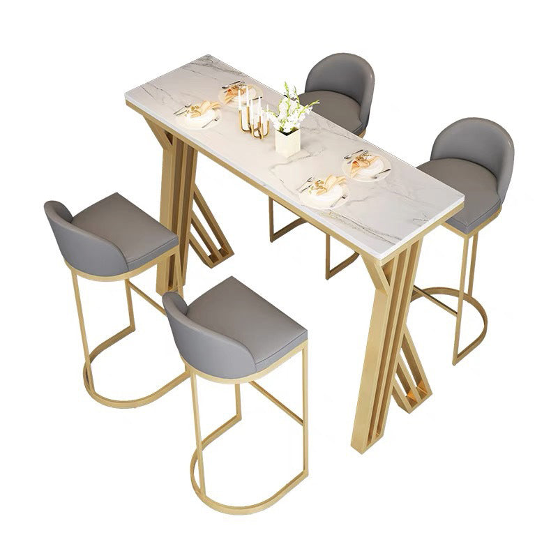 Metal Bar Table Rectangular Faux Marble Top Bistro Pub Table