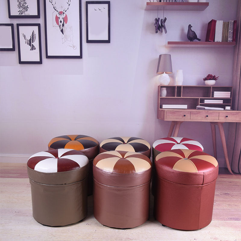 Modern Leather Pouf Water Resistant Round Pouf for Drawing Room