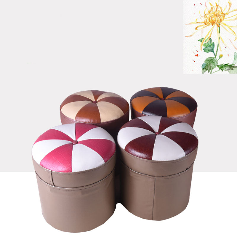 Modern Leather Pouf Water Resistant Round Pouf for Drawing Room