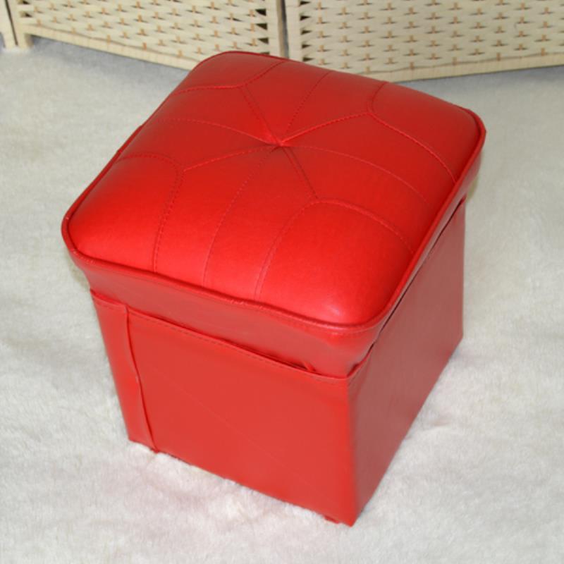 Mid-Century Modern Pouf Ottoman Faux Leather Upholstered Solid Color Square Ottoman