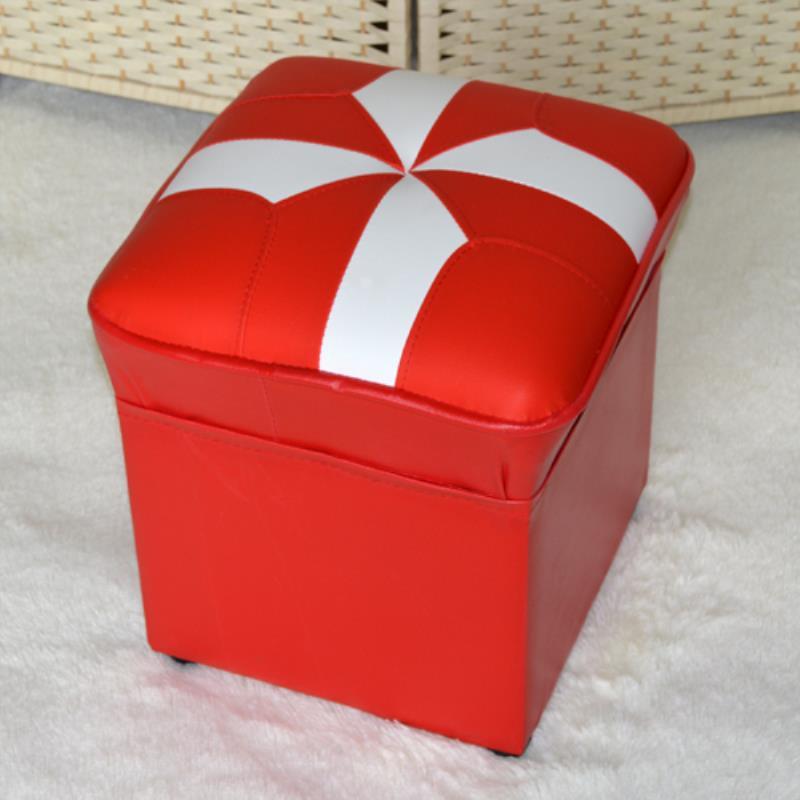 Mid-Century Modern Pouf Ottoman Faux Leather Upholstered Solid Color Square Ottoman