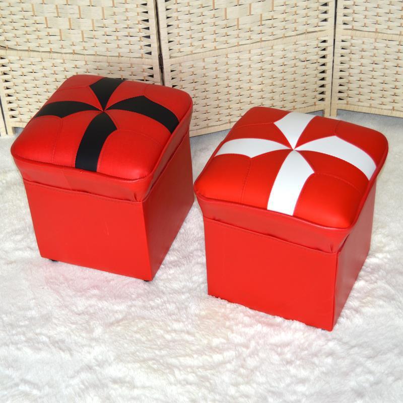 Mid-Century Modern Pouf Ottoman Faux Leather Upholstered Solid Color Square Ottoman