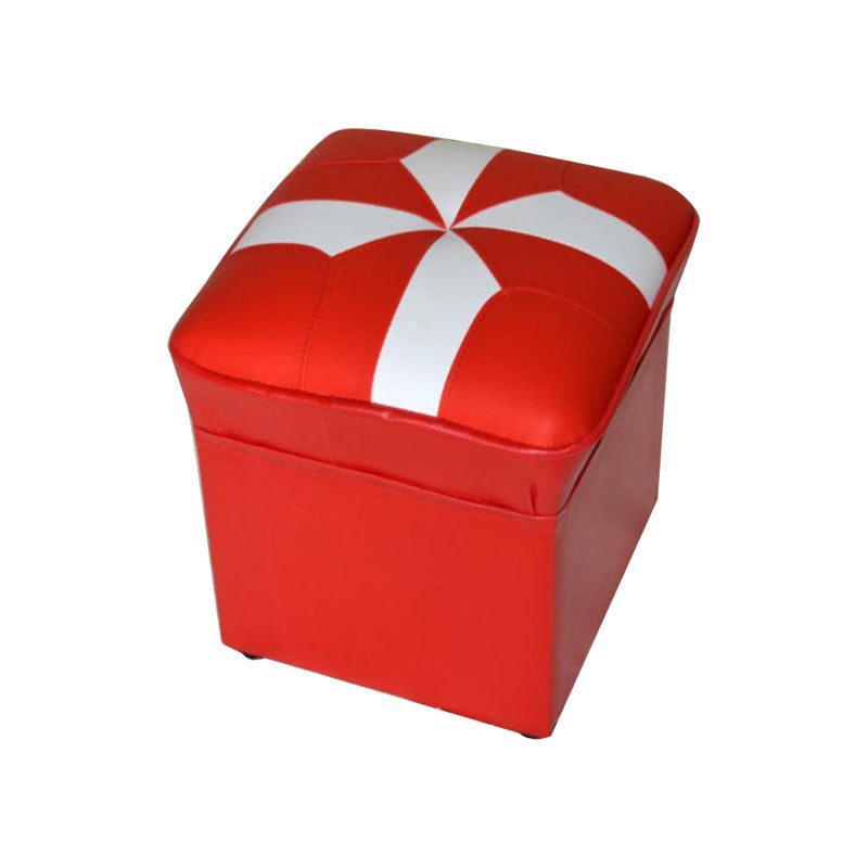 Mid-Century Modern Pouf Ottoman Faux Leather Upholstered Solid Color Square Ottoman