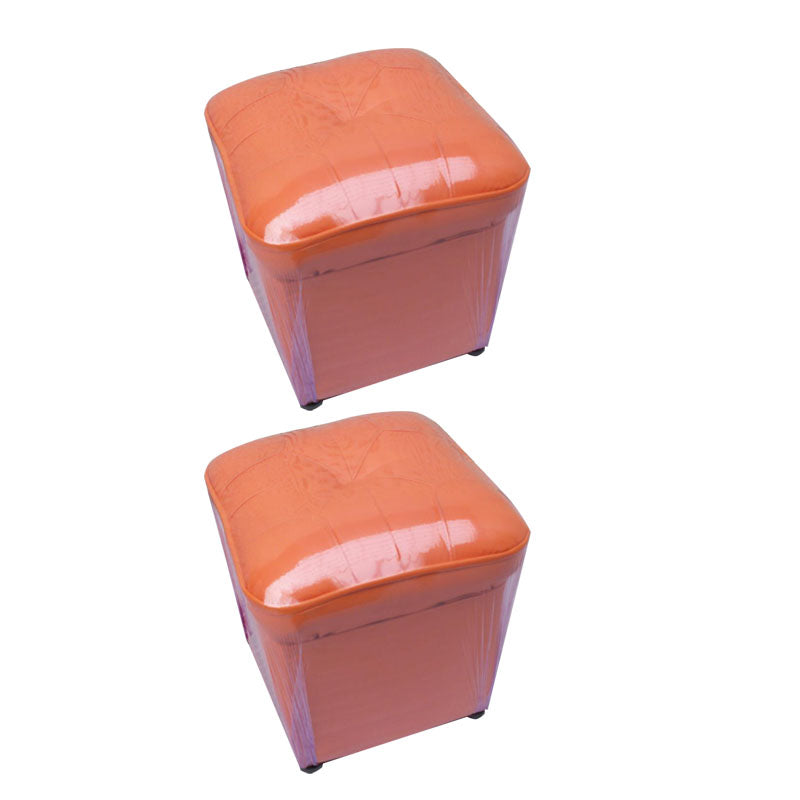 Mid-Century Modern Pouf Ottoman Faux Leather Upholstered Solid Color Square Ottoman