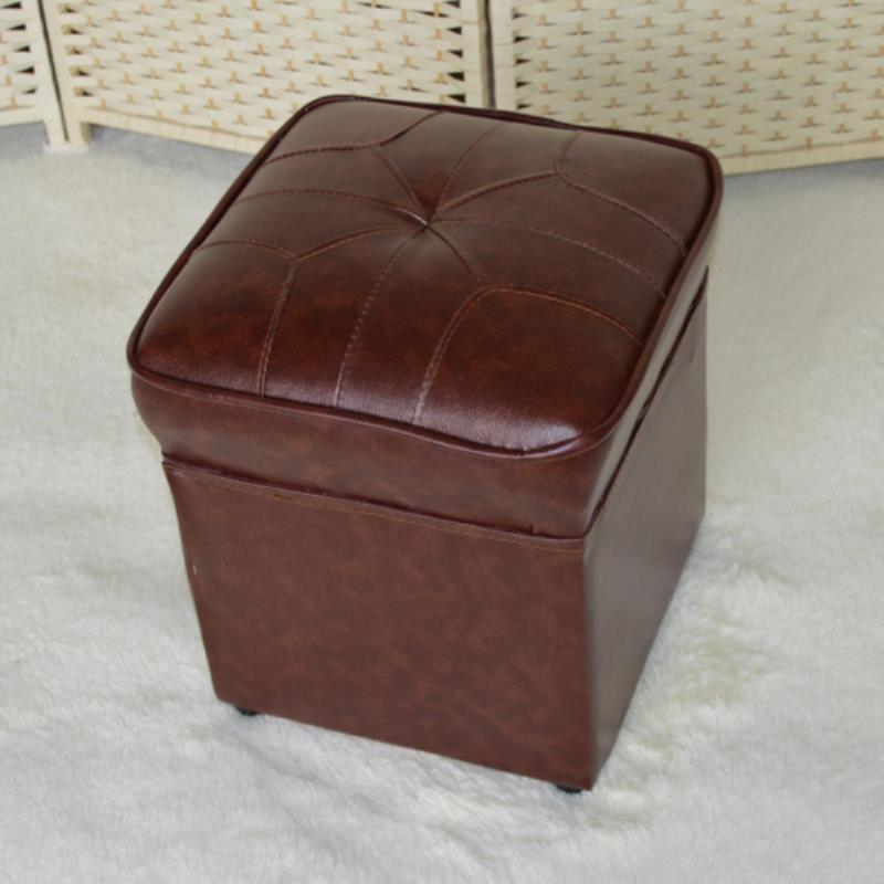 Mid-Century Modern Pouf Ottoman Faux Leather Upholstered Solid Color Square Ottoman