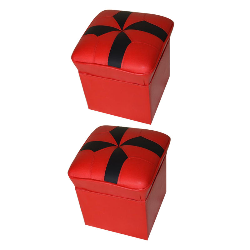 Mid-Century Modern Pouf Ottoman Faux Leather Upholstered Solid Color Square Ottoman