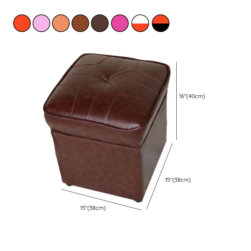 Mid-Century Modern Pouf Ottoman Faux Leather Upholstered Solid Color Square Ottoman