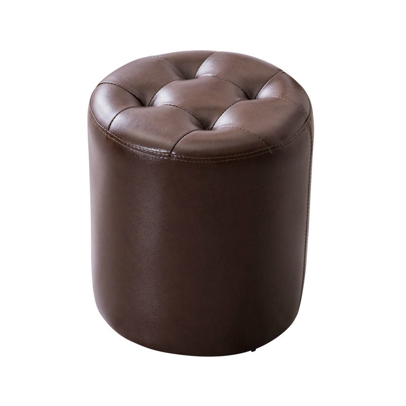 Modern Pouf Ottoman Genuine Leather Upholstered Tufted Solid Color Ottoman