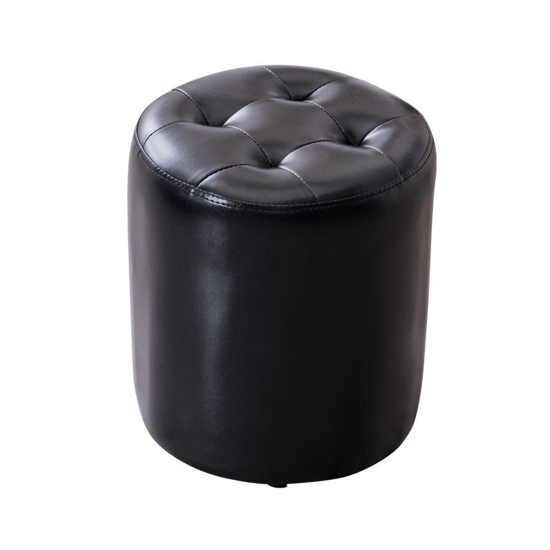 Modern Pouf Ottoman Genuine Leather Upholstered Tufted Solid Color Ottoman