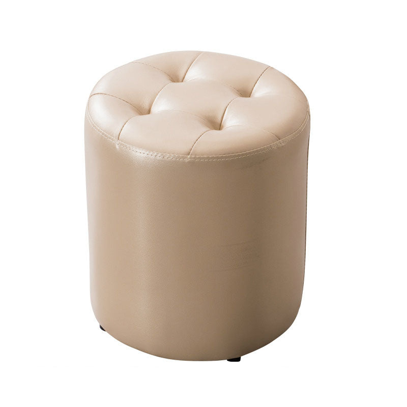 Modern Pouf Ottoman Genuine Leather Upholstered Tufted Solid Color Ottoman