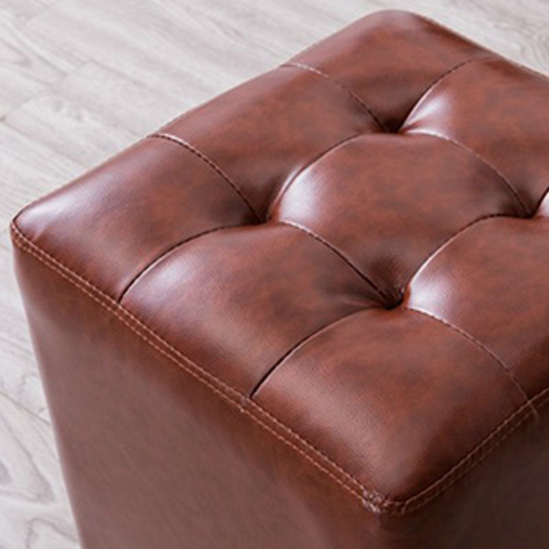 Modern Pouf Ottoman Genuine Leather Upholstered Tufted Solid Color Ottoman