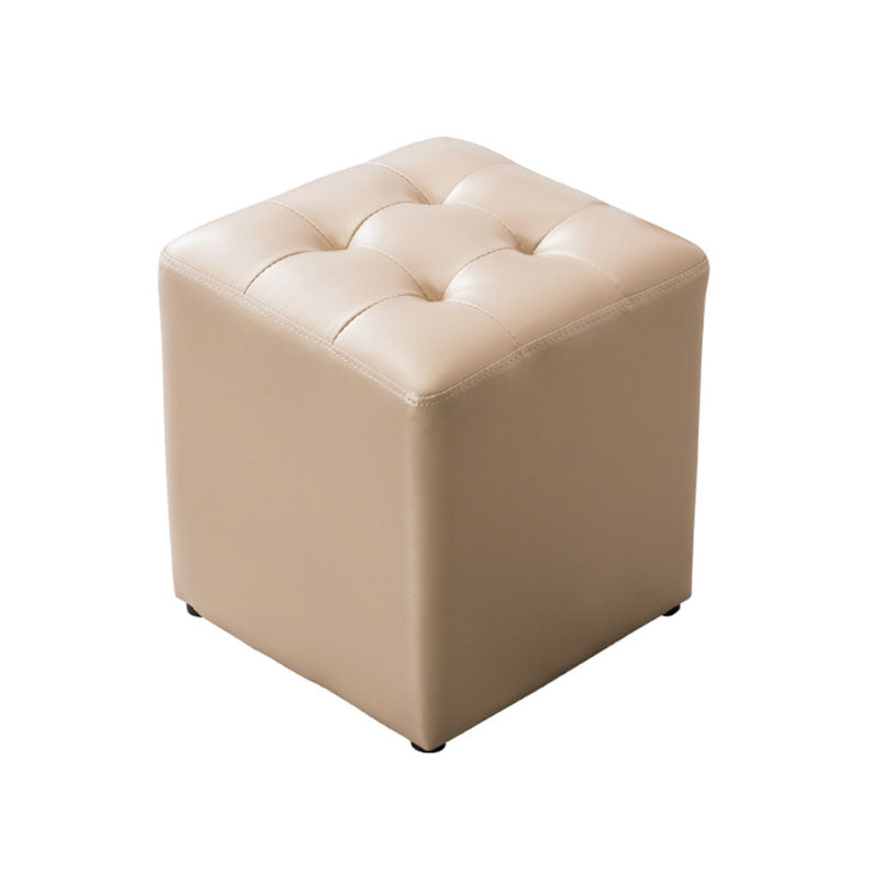 Modern Pouf Ottoman Genuine Leather Upholstered Tufted Solid Color Ottoman