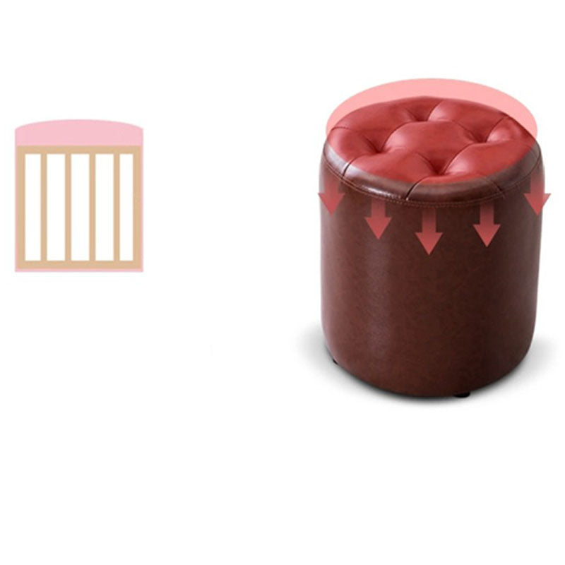 Modern Pouf Ottoman Genuine Leather Upholstered Tufted Solid Color Ottoman