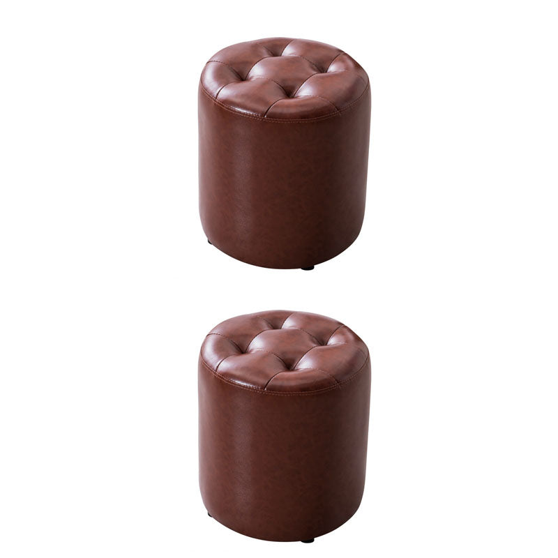 Modern Pouf Ottoman Genuine Leather Upholstered Tufted Solid Color Ottoman