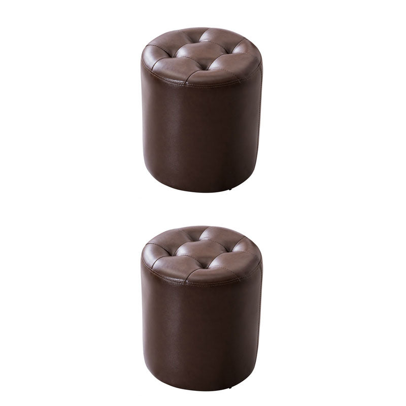 Modern Pouf Ottoman Genuine Leather Upholstered Tufted Solid Color Ottoman
