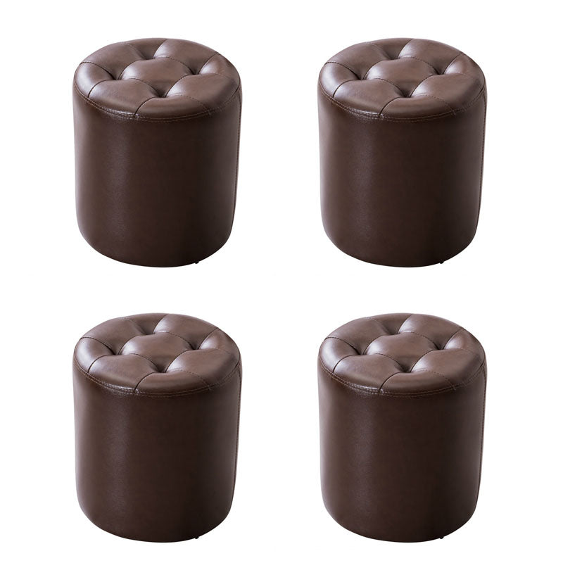 Modern Pouf Ottoman Genuine Leather Upholstered Tufted Solid Color Ottoman