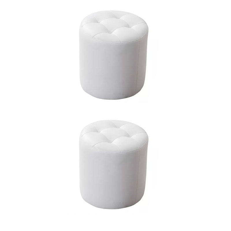 Modern Pouf Ottoman Genuine Leather Upholstered Tufted Solid Color Ottoman