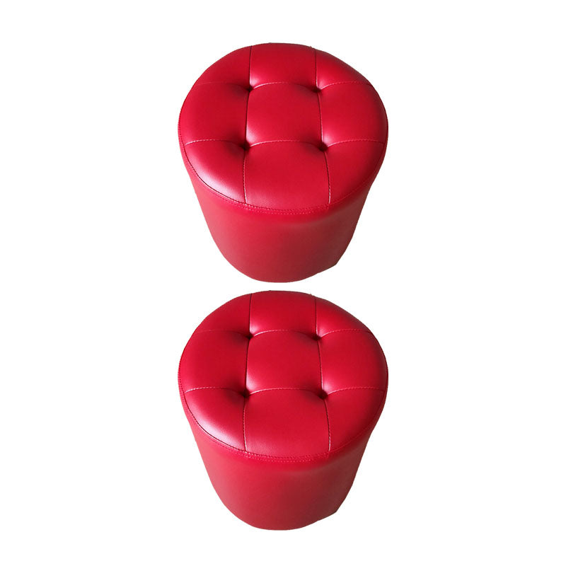 Modern Pouf Ottoman Genuine Leather Upholstered Tufted Solid Color Ottoman