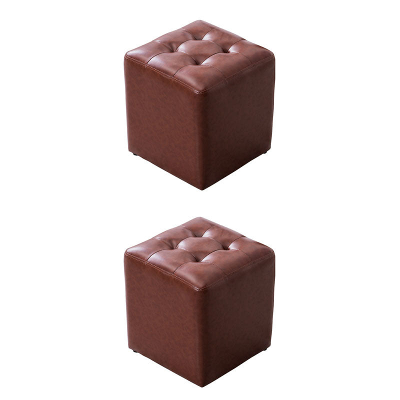 Modern Pouf Ottoman Genuine Leather Upholstered Tufted Solid Color Ottoman