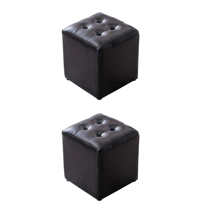 Modern Pouf Ottoman Genuine Leather Upholstered Tufted Solid Color Ottoman