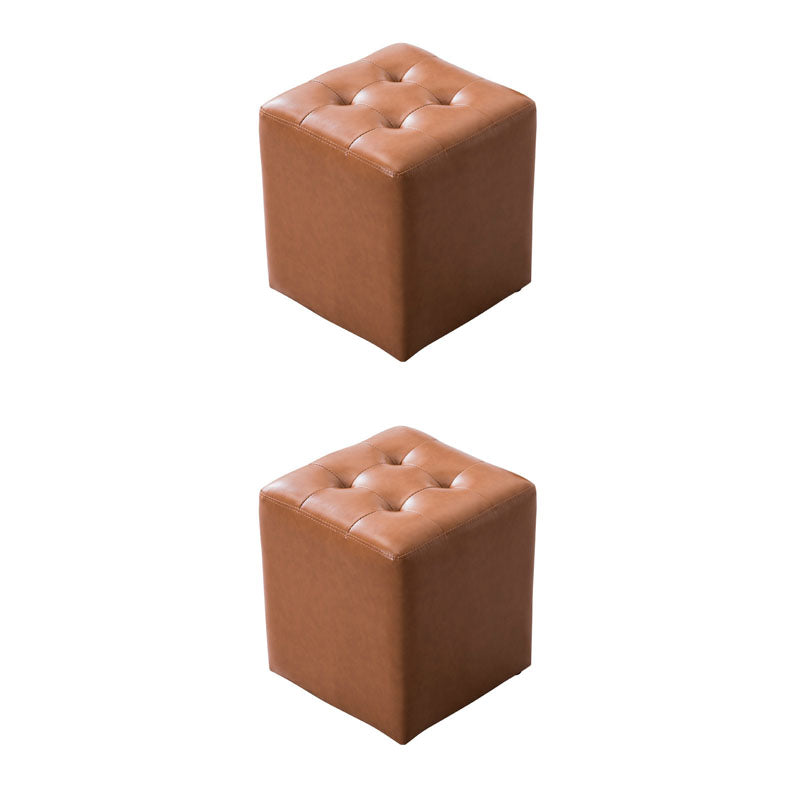 Modern Pouf Ottoman Genuine Leather Upholstered Tufted Solid Color Ottoman