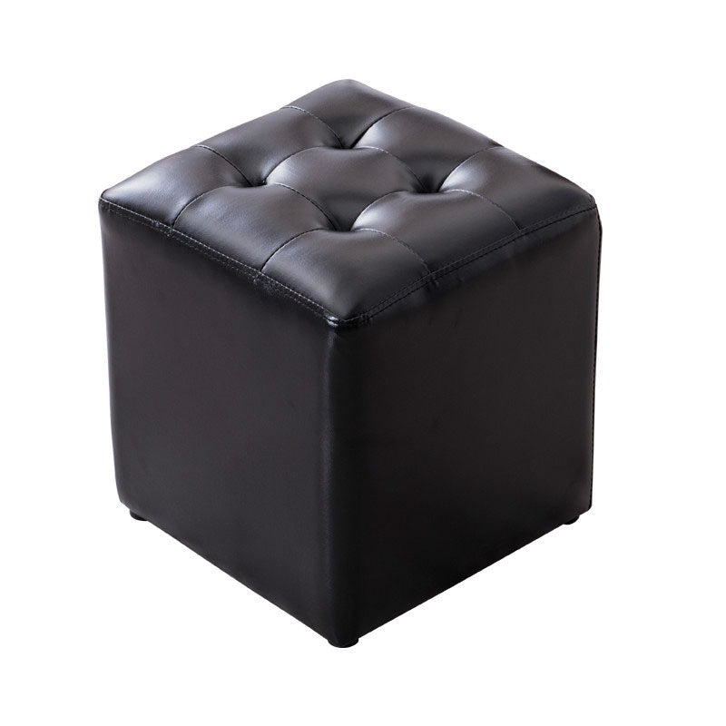 Modern Pouf Ottoman Genuine Leather Upholstered Tufted Solid Color Ottoman