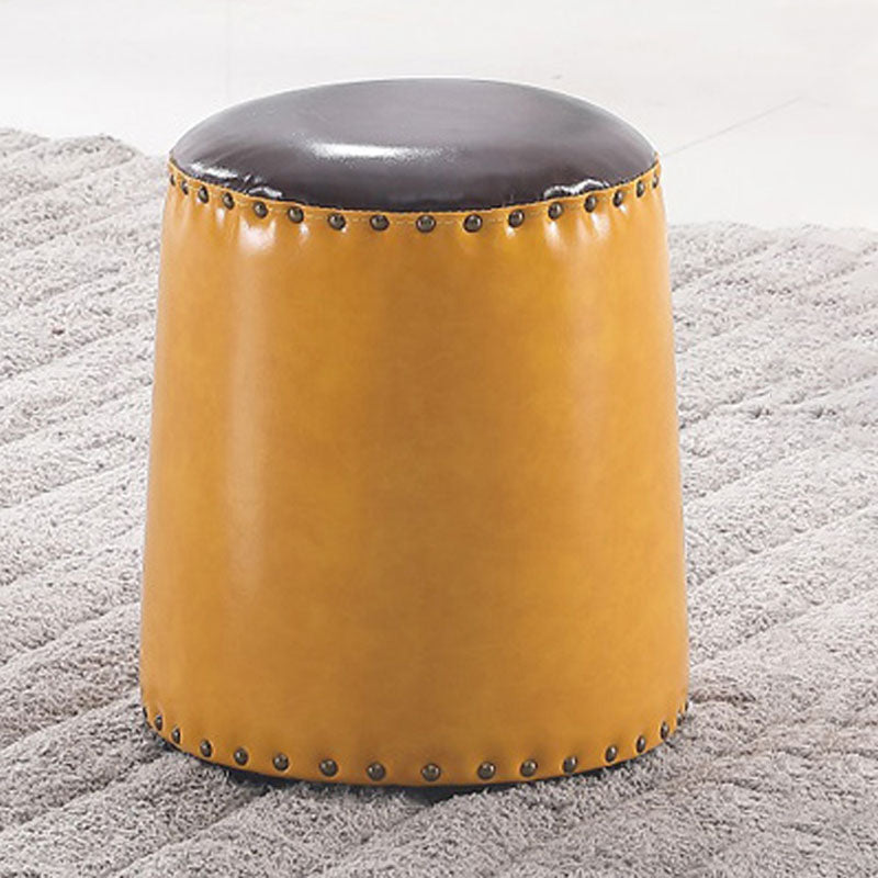 Leather Yellow Pouf Modern Stain Resistant Round Indoor Pouf