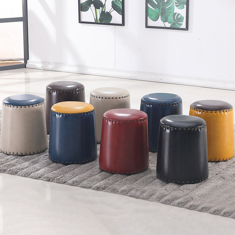 Leather Yellow Pouf Modern Stain Resistant Round Indoor Pouf