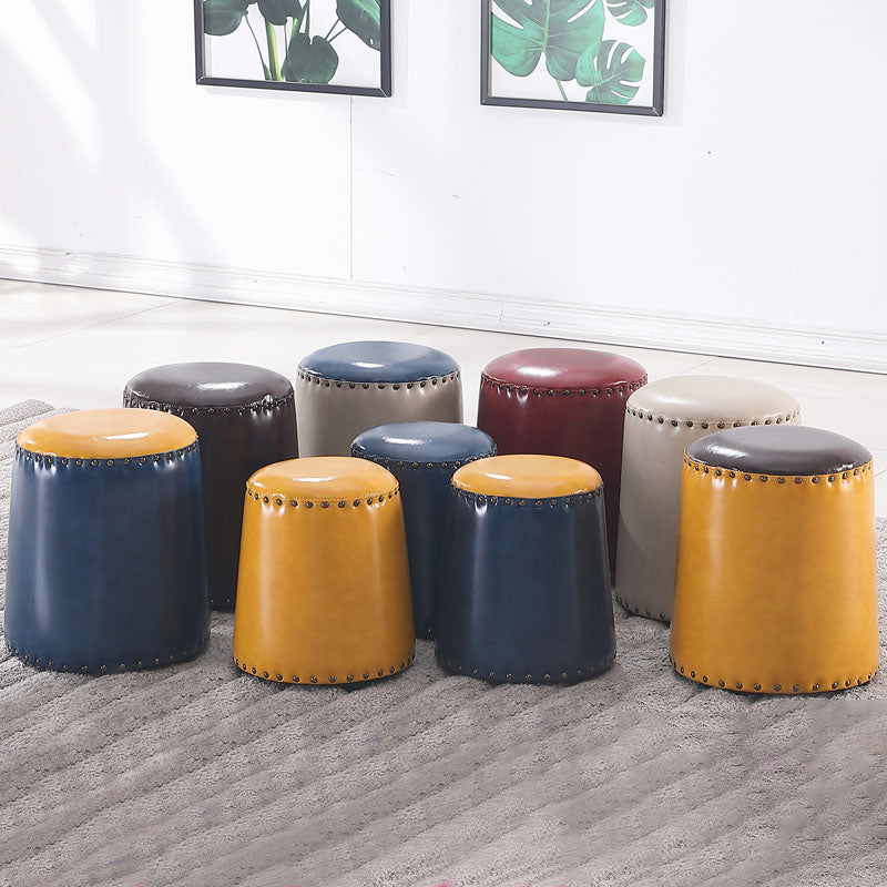 Leather Yellow Pouf Modern Stain Resistant Round Indoor Pouf