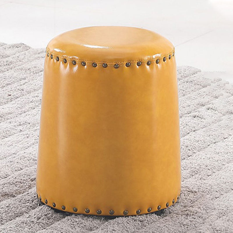 Leather Yellow Pouf Modern Stain Resistant Round Indoor Pouf
