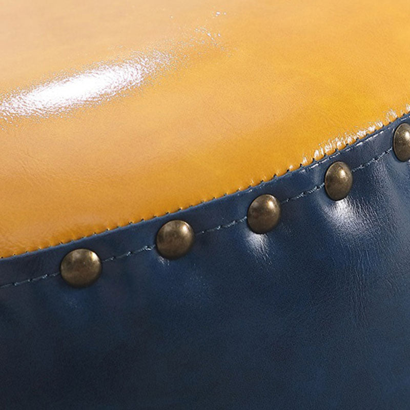 Leather Yellow Pouf Modern Stain Resistant Round Indoor Pouf