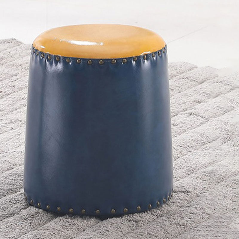Leather Yellow Pouf Modern Stain Resistant Round Indoor Pouf