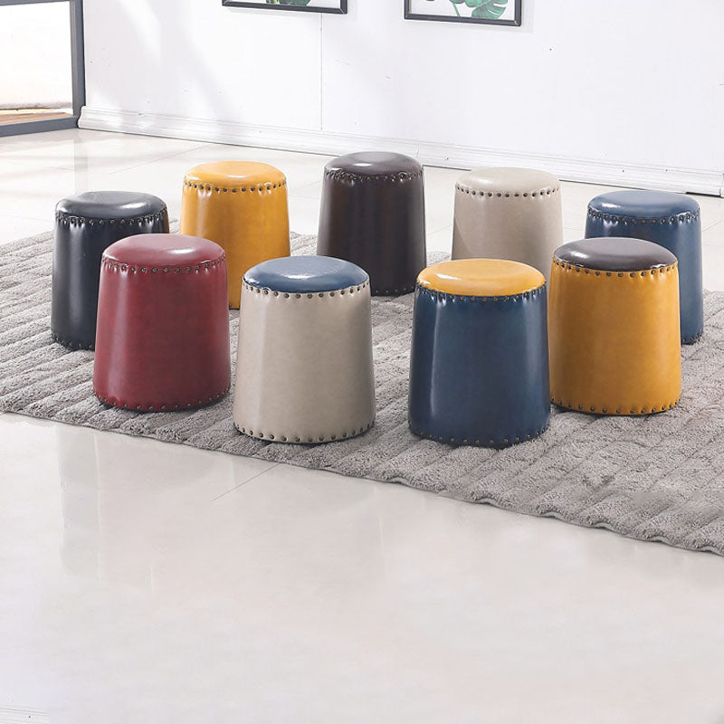 Leather Yellow Pouf Modern Stain Resistant Round Indoor Pouf