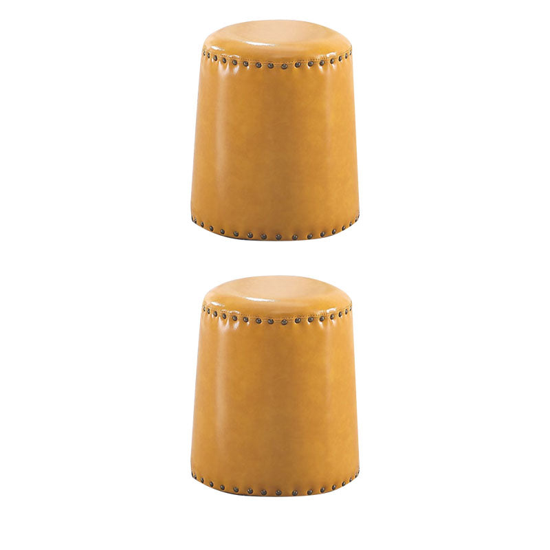 Leather Yellow Pouf Modern Stain Resistant Round Indoor Pouf