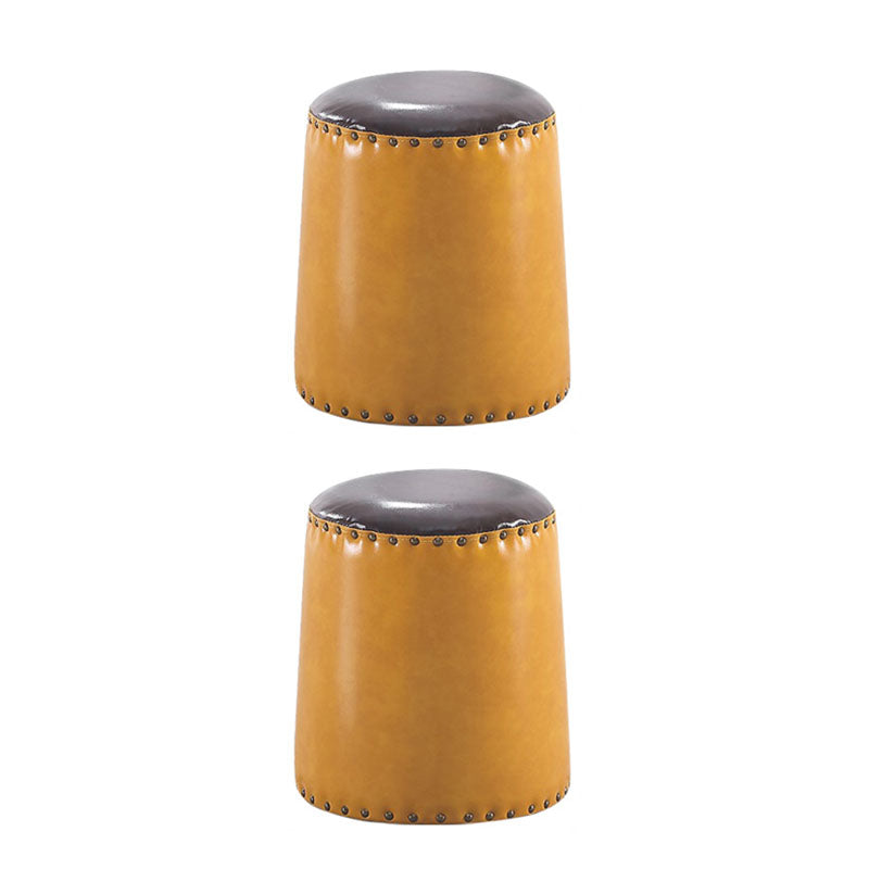 Leather Yellow Pouf Modern Stain Resistant Round Indoor Pouf