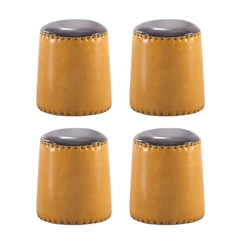 Leather Yellow Pouf Modern Stain Resistant Round Indoor Pouf
