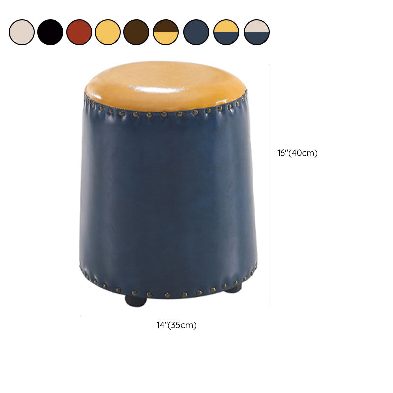 Leather Yellow Pouf Modern Stain Resistant Round Indoor Pouf
