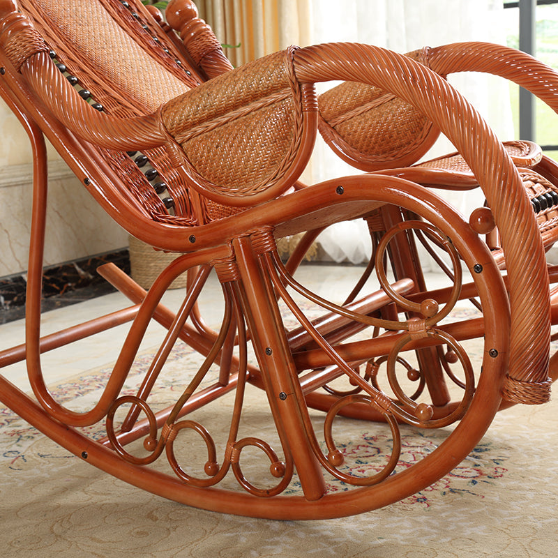 Traditional Rocking Chair Solid Wood Wicker Detail Recliner Chair for Living Room
