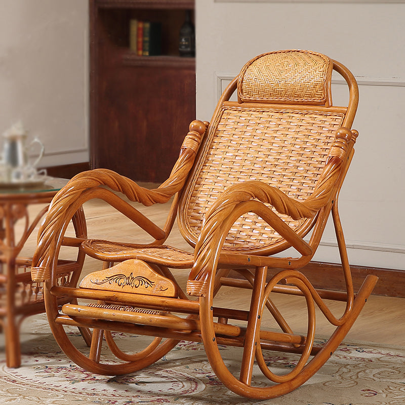Traditional Rocking Chair Solid Wood Wicker Detail Recliner Chair for Living Room