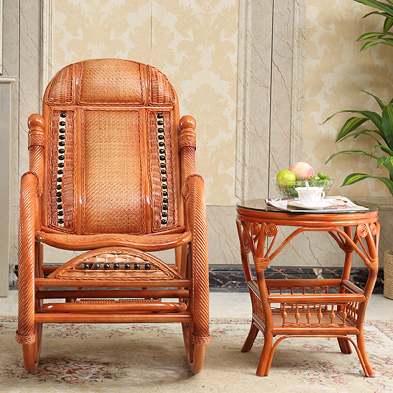 Traditional Rocking Chair Solid Wood Wicker Detail Recliner Chair for Living Room