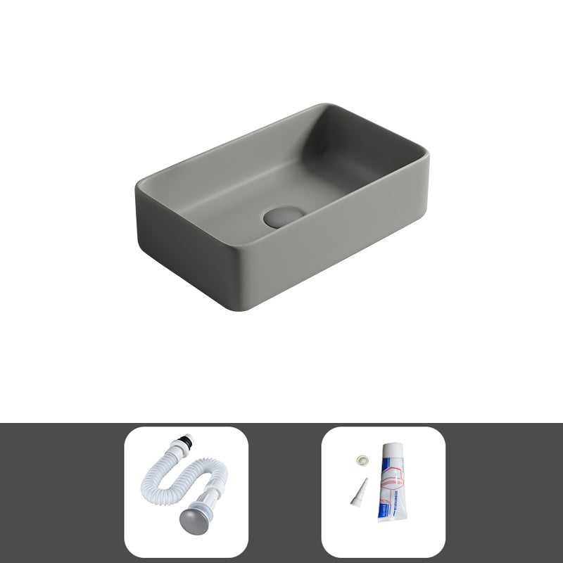 Contemporary Bathroom Sink Porcelain Rectangular Vessel Lavatory Sink with Pop-Up Drain