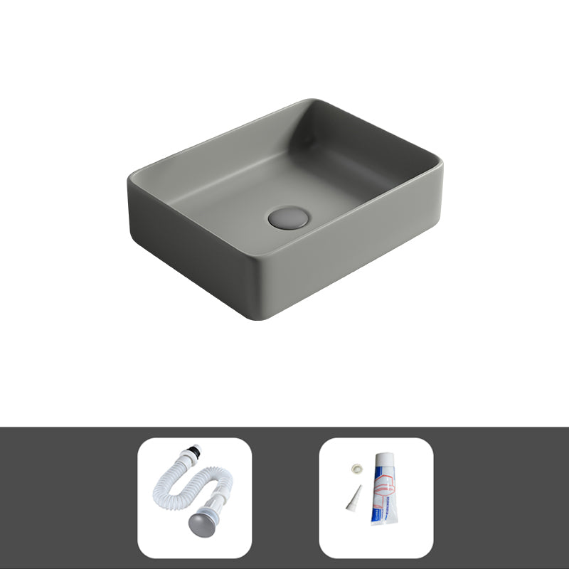 Contemporary Bathroom Sink Porcelain Rectangular Vessel Lavatory Sink with Pop-Up Drain