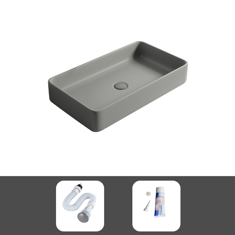 Contemporary Bathroom Sink Porcelain Rectangular Vessel Lavatory Sink with Pop-Up Drain