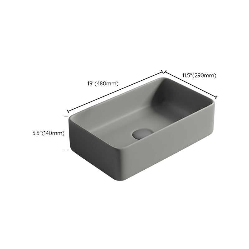 Contemporary Bathroom Sink Porcelain Rectangular Vessel Lavatory Sink with Pop-Up Drain